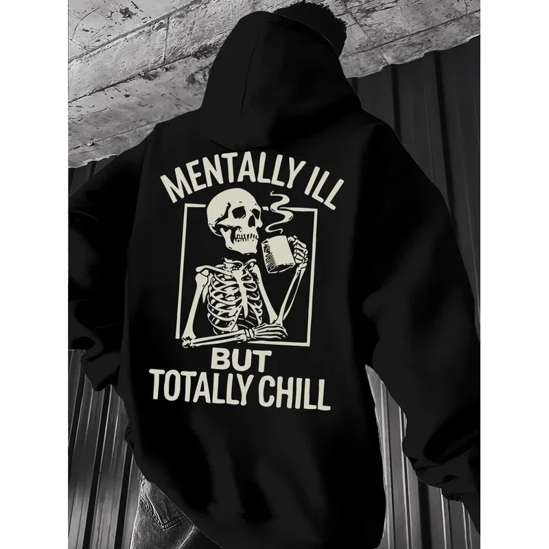 Men's and women's American street retro skull elements fun letter fashion hoodies, essential, with soft and warm lining