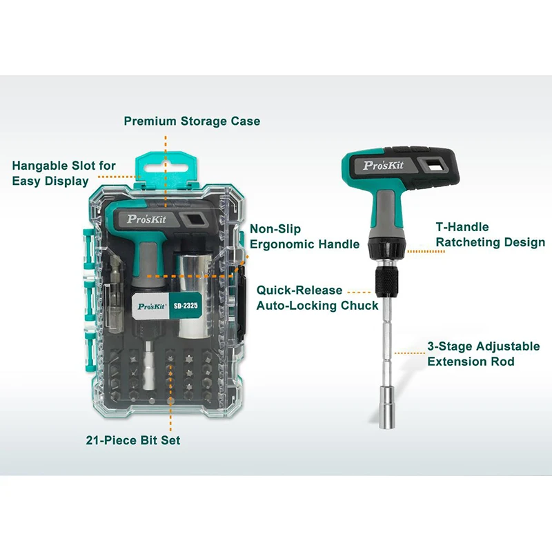 T-Handle Ratchet 25-in-1 Universal Socket Screwdriver 3-Stage Extension Bar Versatile Socket Home Tool Set Garage Tool Set
