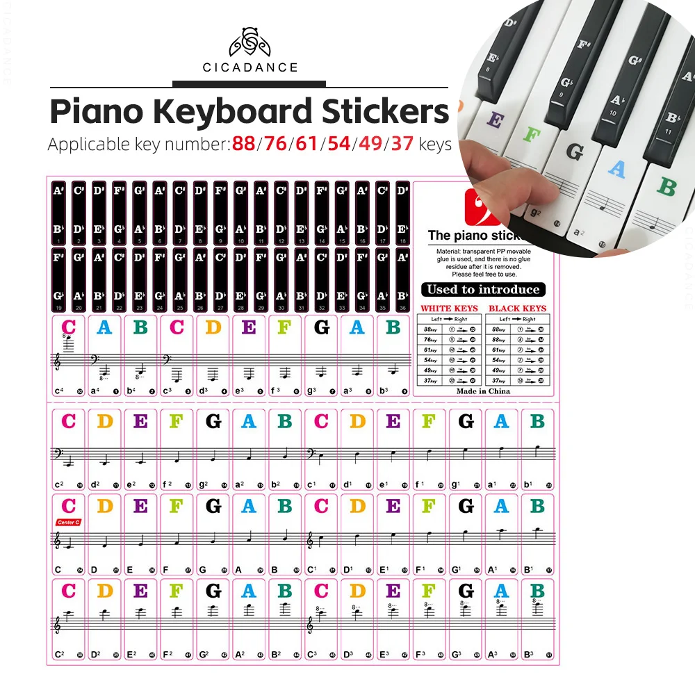 Transparent Piano Keyboard Stickers 88/76/61/54/49/37 Key Detachable Music Decal Notes Electronic Piano Symbol Music Accessories