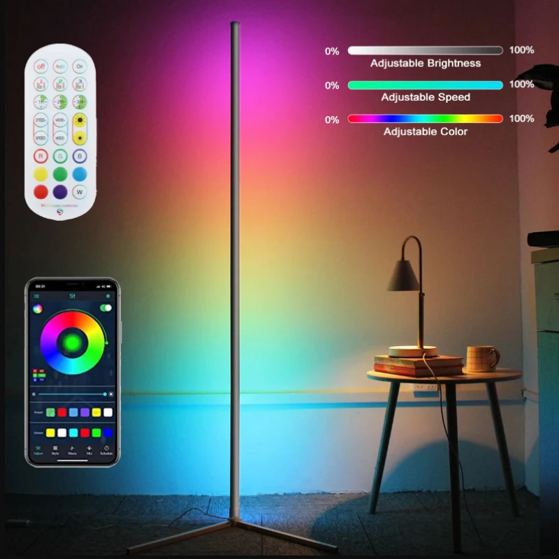 160cm Bluetooth LED Light Bar Smart APP LED Strip Corner Floor Lamp for Gaming Living Room RGB Mood Lighting Bedroom Home Decor