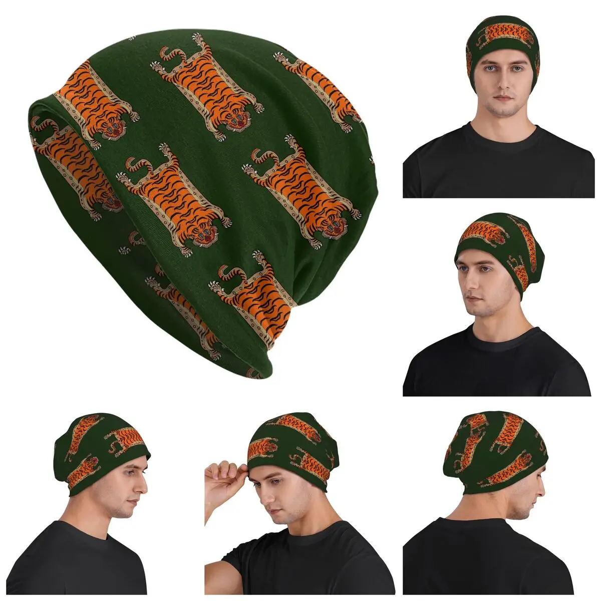 TIBETAN TIGER RUG-green Skullies Beanies Hats Warm Autumn Winter Outdoor Cap Knitted Bonnet Caps for Unisex Adult