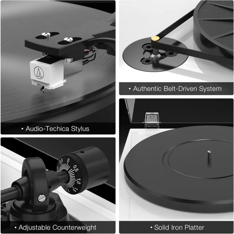 Player Wireless Output Connectivity Vinyl Player Iron Plate Belt-Drive Turn tables Support 33&45 RPM Speed Phono Line Output USB