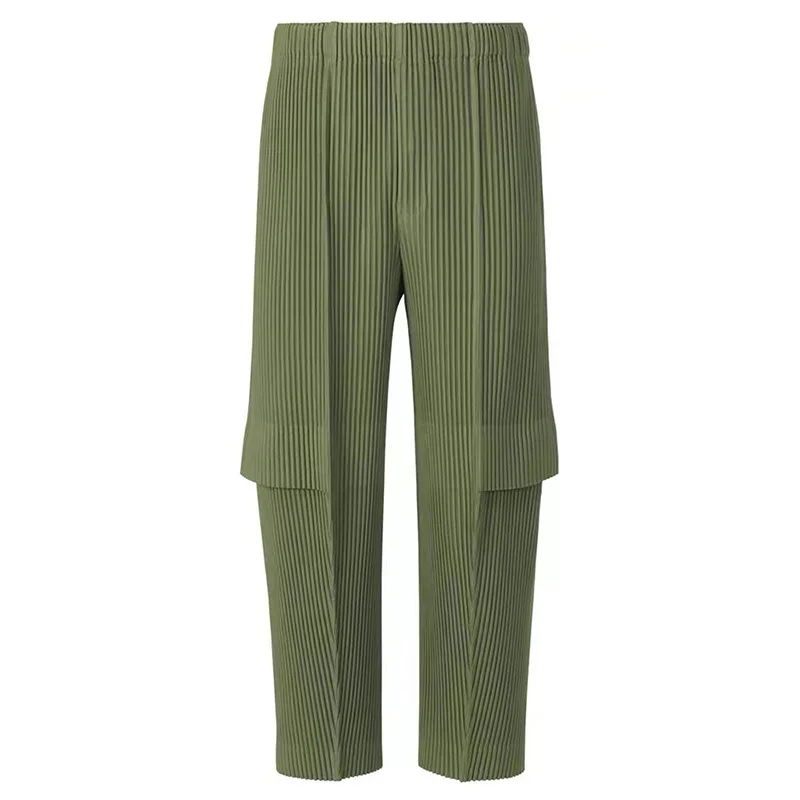 Miyake Pleated 2025 Work Pants Pleated Men's Fashion Army Green Cropped Pants Men's Spring and Summer Casual Loose Japanese