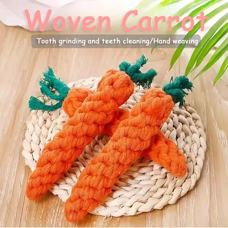 

Bite-resistant pet dog chew toy, suitable for small dogs to clean teeth, carrot cotton rope pet toy accessory