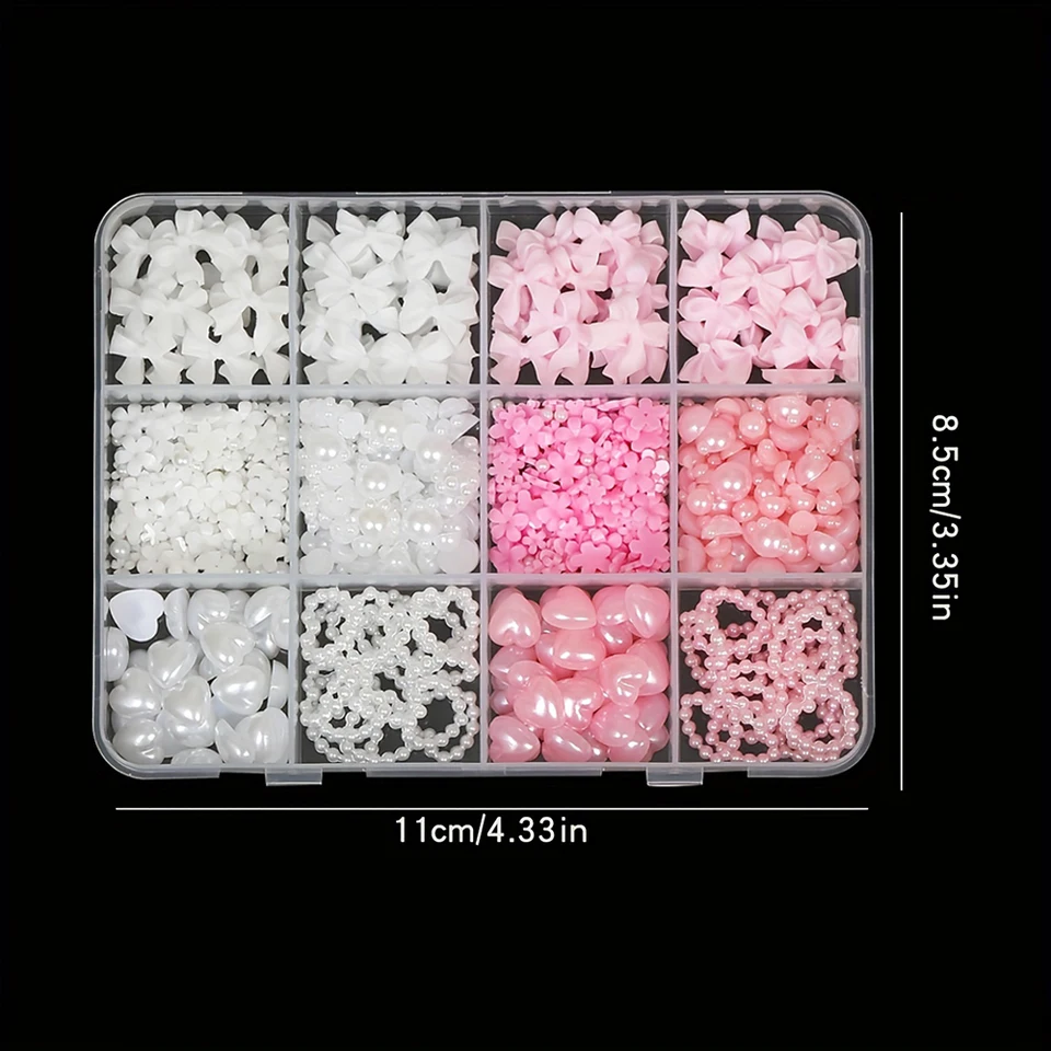 Kit de 500 pzas de decoración 3D para uñas con moños de resina, perlas planas y formas variadas - adornos DIY sin aroma 4