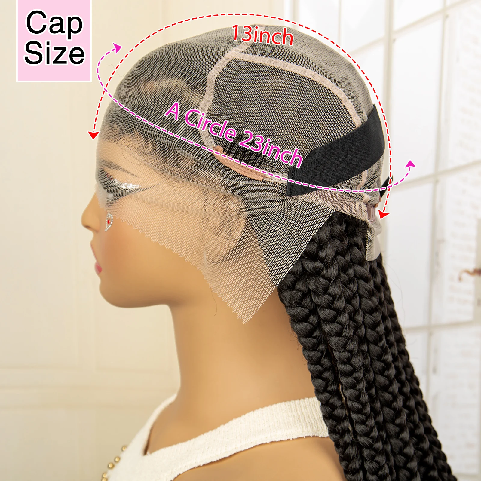 Wig kepang renda sintetis Wig depan 360 renda Cornrow Wig kepang dengan rambut bayi tanpa simpul 38 inci Wig kepang untuk WANITA HITAM