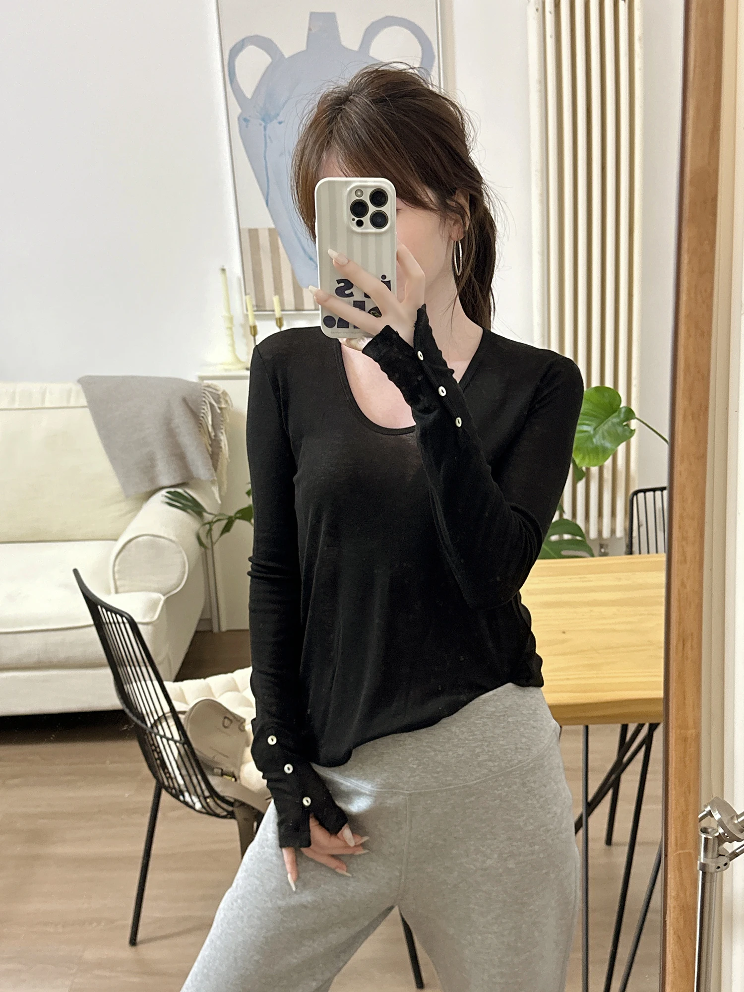 

Шерстяная футболка Ele для женщин: модная, дышащая, с длинным рукавом, классический крой, удобная, для ношения под одеждой, для всех возрастов