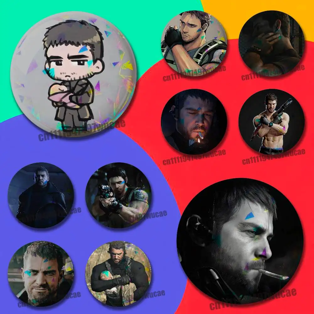 For Chris Redfield Badge Case Custom Pin Insignia Emblem Round 25mm Brooch Button Laser Cover