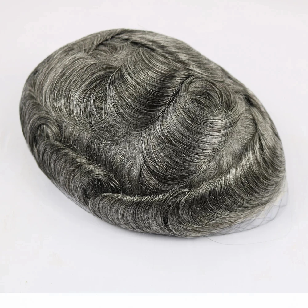 Toupee preto fino da pele para homens, sistema da substituição do cabelo humano, peruca do plutônio, prótese capilar masculina, 1B40, 6"