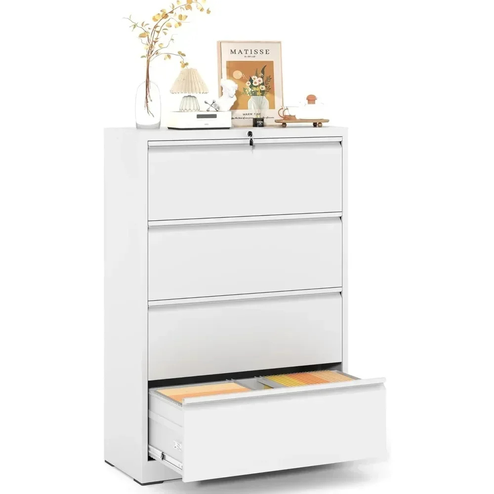 خزائن الملفات الجانبية المعدنية مع قفل، 4 خزائن الملفات ذات الأدراج للمكتب المنزلي، خزائن التخزين لتعليق رسائل الملفات