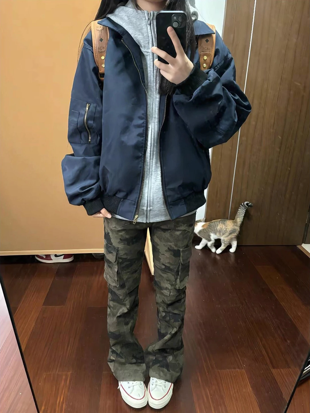 Manteau Ma Pilot Jaet Cleanfit pour femme, coupe ample, style baseball, automne-hiver, bleu, vêtement d'extérieur avec fermeture éclair