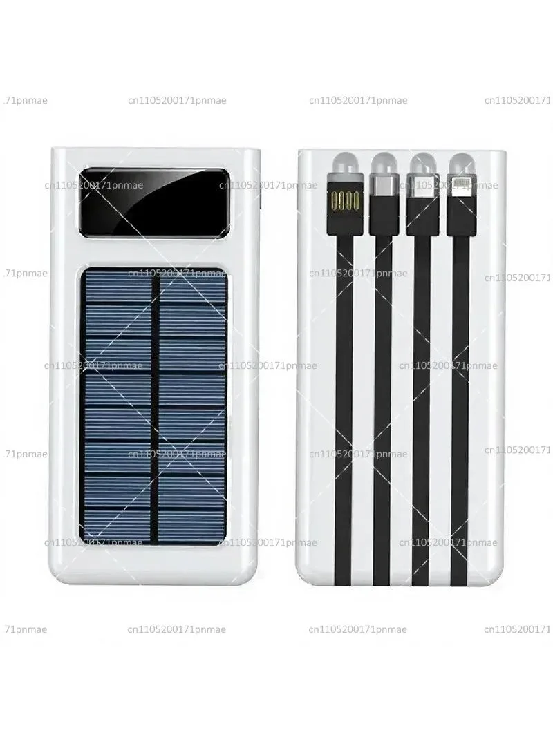 100000mAh Solar Power Bank with 4 Built-in Cables, Portable External Battery for Smartphones