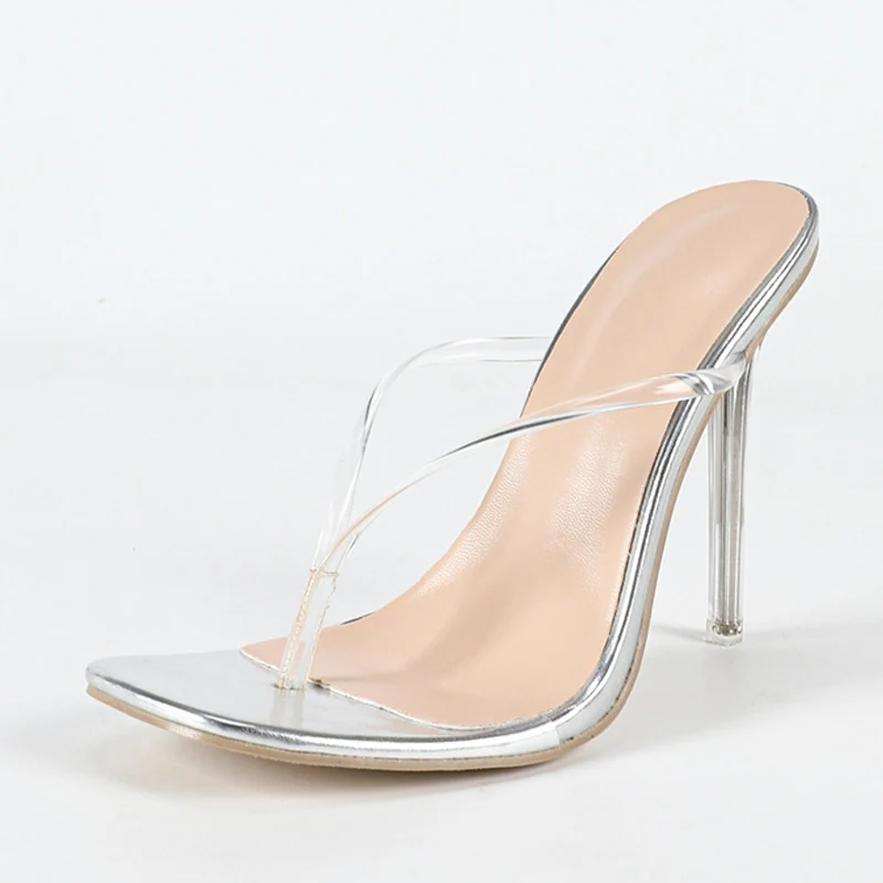 Liyke شبشب صيفي النساء مشبك PVC ساحة تو البرسبيكس خنجر الصنادل الشفافة أحذية السيدات واضح عالية الكعب الوجه يتخبط