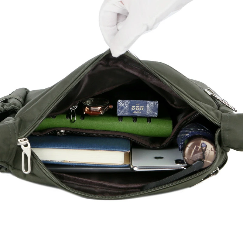 Bandolera informal de nailon Oxford para hombre, bolso cruzado horizontal de gran capacidad a prueba de salpicaduras con bolsillo lateral para taza