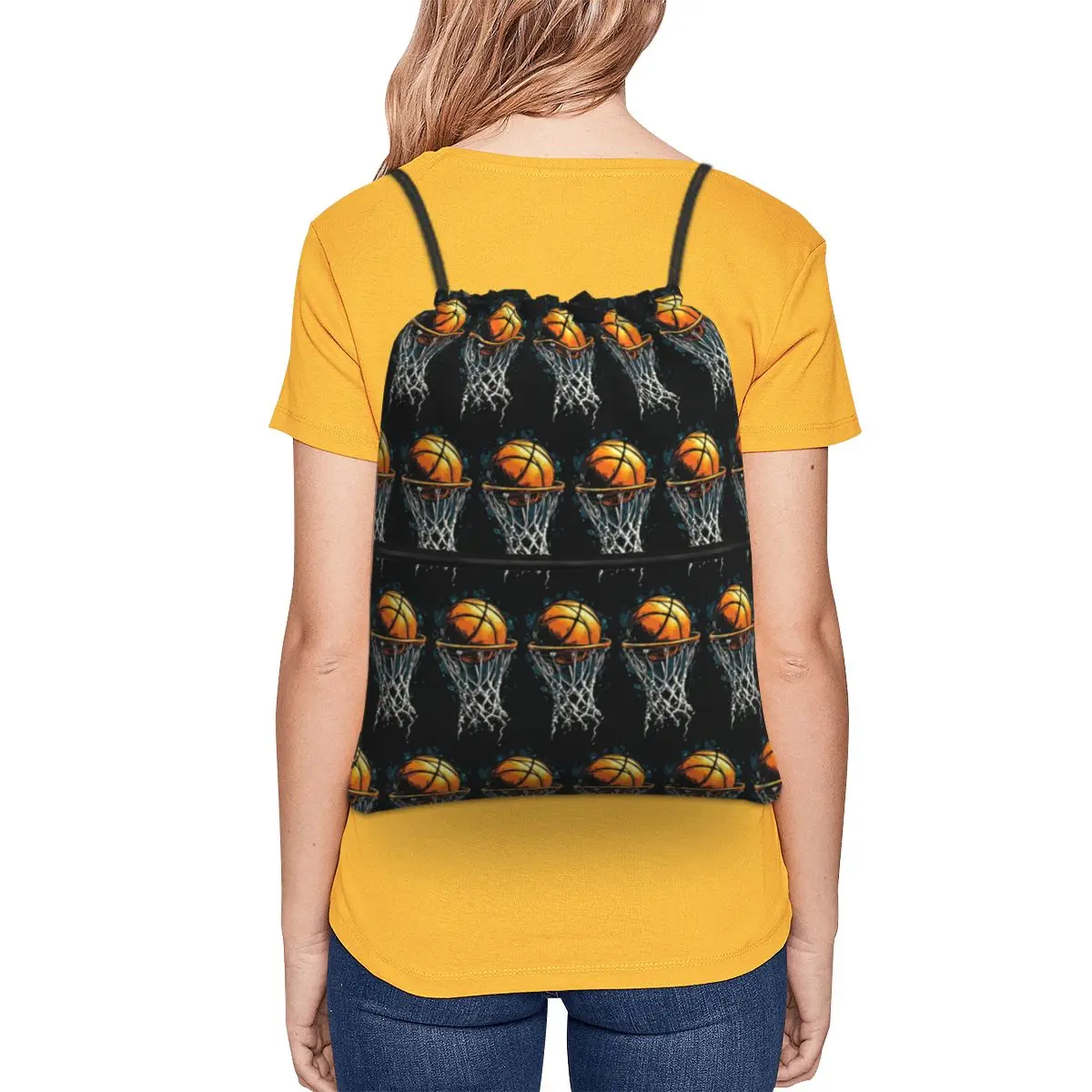 Sporty Basketball Themed Backpacks Casual Drawstring Bags Shoes Bag Book Bags for Travel School