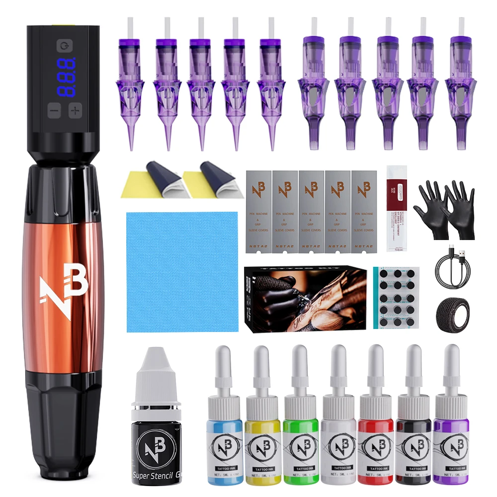 

Tattoo Pen Kit - Purple Tattoo Pen With 10 Tattoo Cartridge Needles, 7 Color Ink, Tattoo Machine Kit With Wireless Tattoo Power Bank and Professional Tattoo Supplies, Beginner Tattoo Gun Kit TM-72