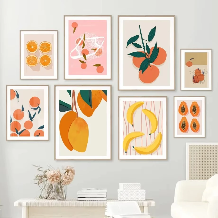 1pc frameless,Mango Orange Lemon Fruit Market Wall Art Canvas Painting Nordic Posters Aesthetic And Prints Wall Pictures For Liv