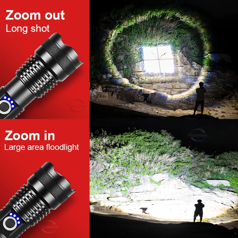 High Power XHP 120 LED Flashlight 18650 26650 Battery Lanterna USB Rechargeable Torch Zoomable Emergency Outdoor Flashlight