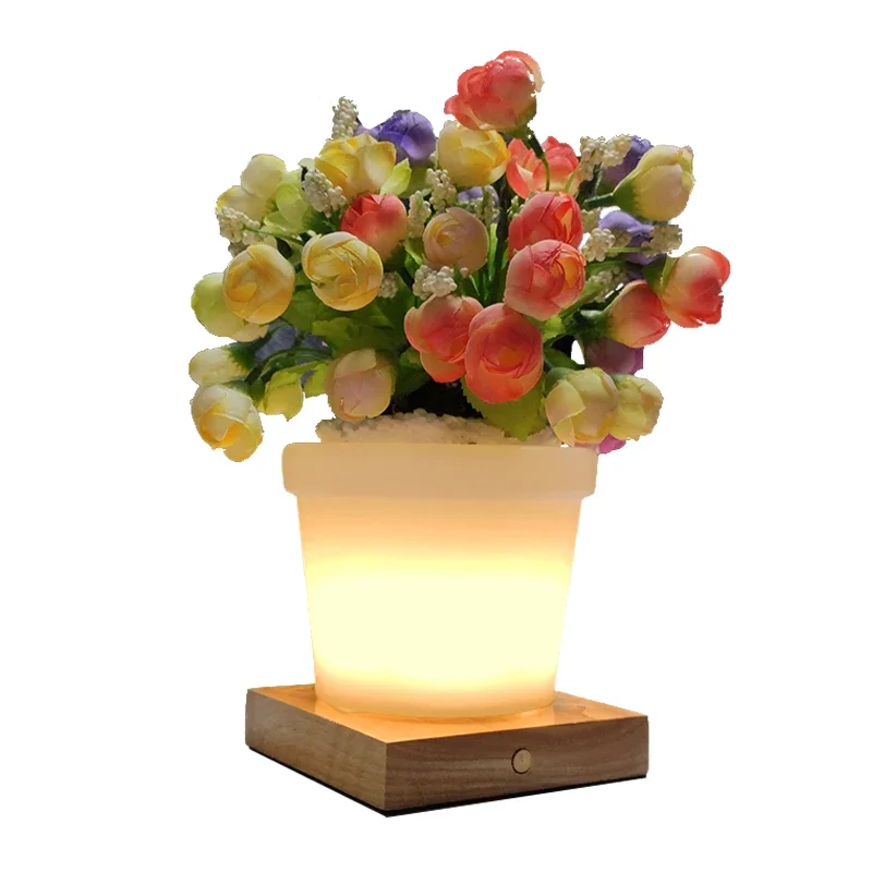 LED Garden 16 Color Control Smart Table Flower Light with Rechargeable Battery End Table Decorative Flower Pot Light