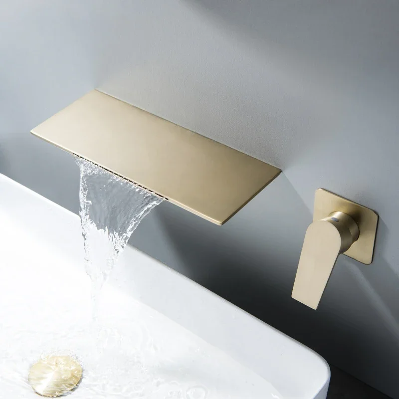 

Basin Faucet Wall-in Bathtub Mixer Top Table Bowl Water Tap Flush Switch Gold Waterfall Concealed Wash Embedded Basin Faucets