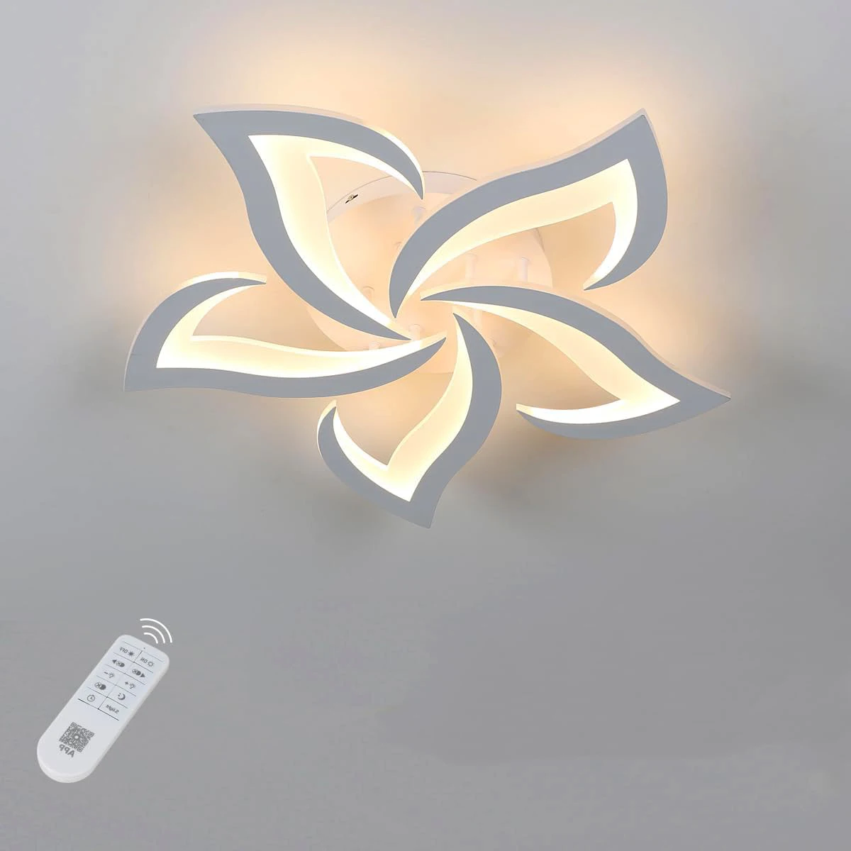 Lámpara de techo moderna blanca, lámpara de techo LED regulable con forma de pétalo acrílico para sala de estar, cocina y dormitorio