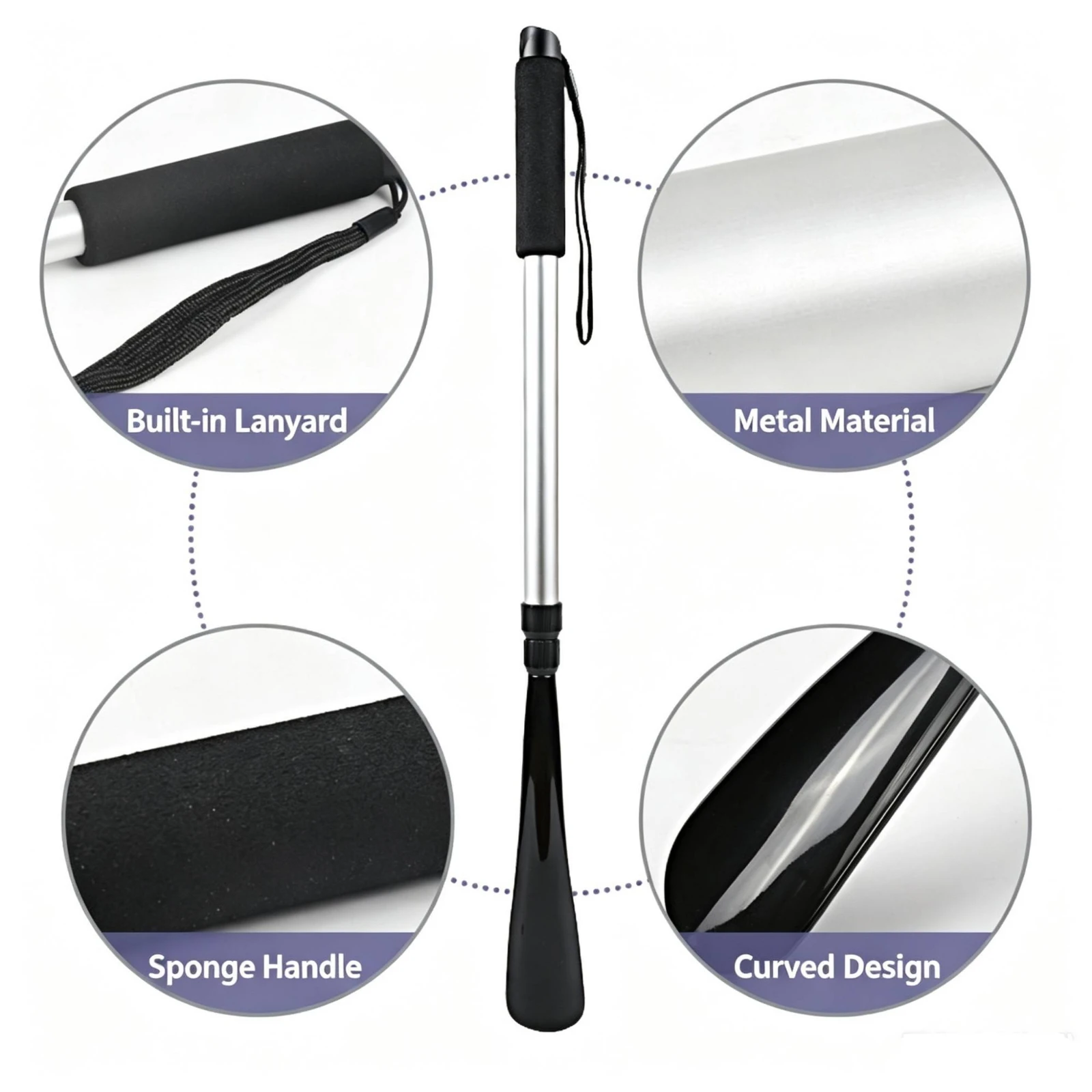 Telescoping Shoehorn with Wrist Strap Retractable Shoehorn with Foam Grip Handle Shoe Aid Adjustable Compact for Daily Dressing