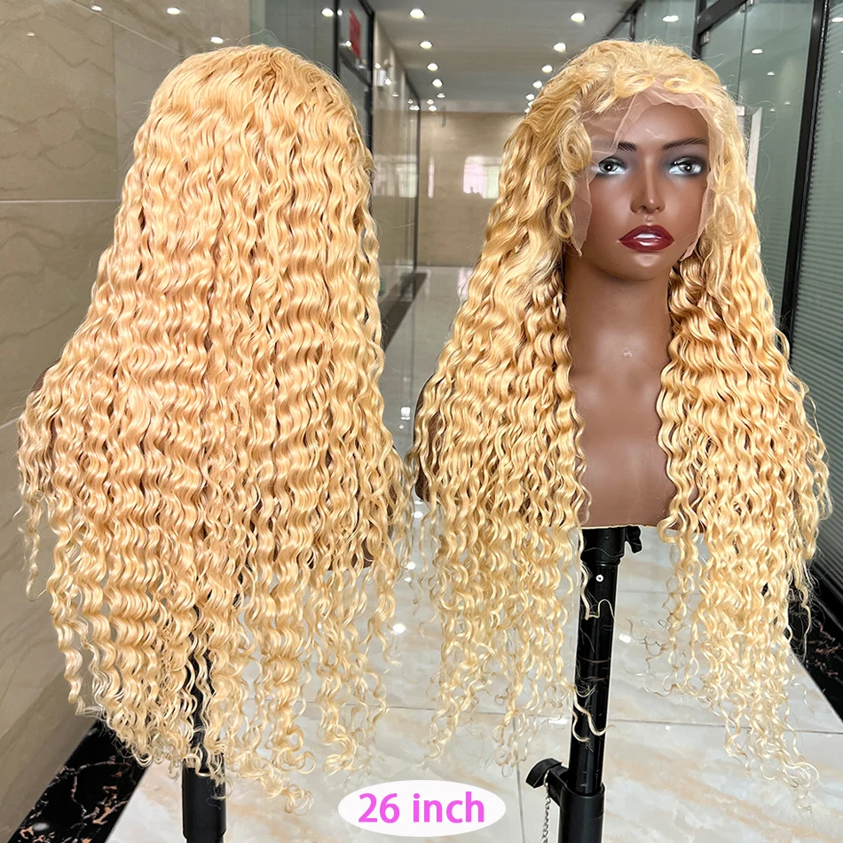 

Blonde #613 Color Deep Curly 13x4 Transparent Lace Frontal 200% Density Human Hair Wigs Bleached Knots Preplucked With Baby Hair