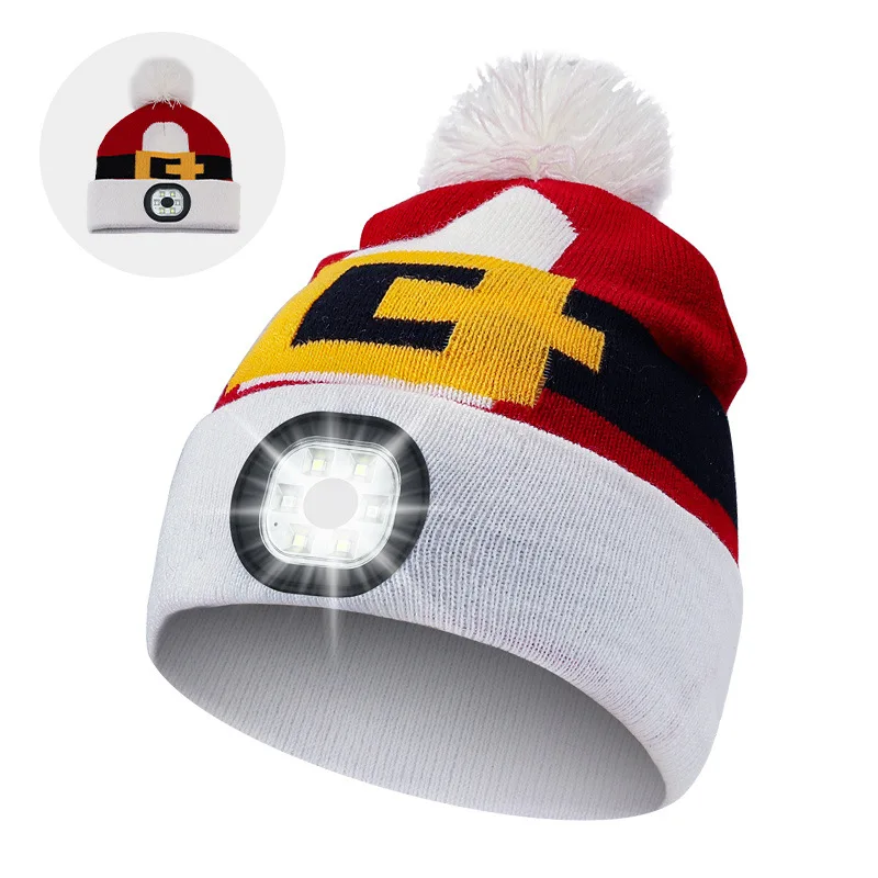 LED Flashlight Beanie Hats for Kids, Rechargeble Washable LED Head Lamp Hat, Winter Warm Caps with Lights Handfree for Outdoor