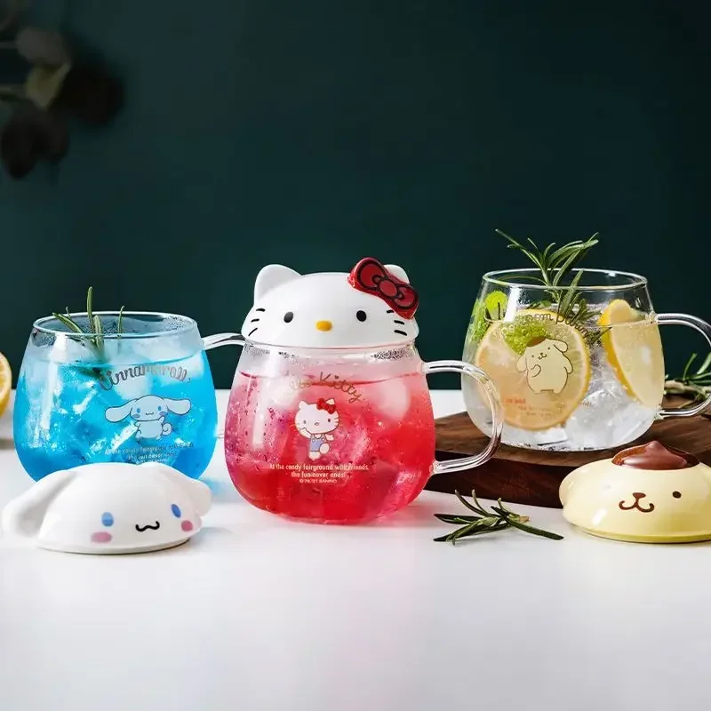 

Sweet Hello Kitty Anime Kawaii Ins MINISO Fashion Glass Water Cup Cute Cartoon Kuromi My Melody Drinking Cup Gifts for Kids