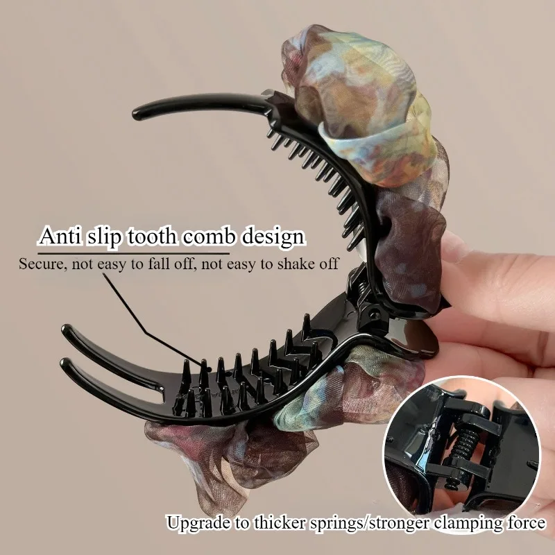 Korean Luxury Mesh Hair Claw Clips for Women Elegant Non Slip Hairpins Ponytail Bun Holder Fashion Back Head Hair Decor Headwear