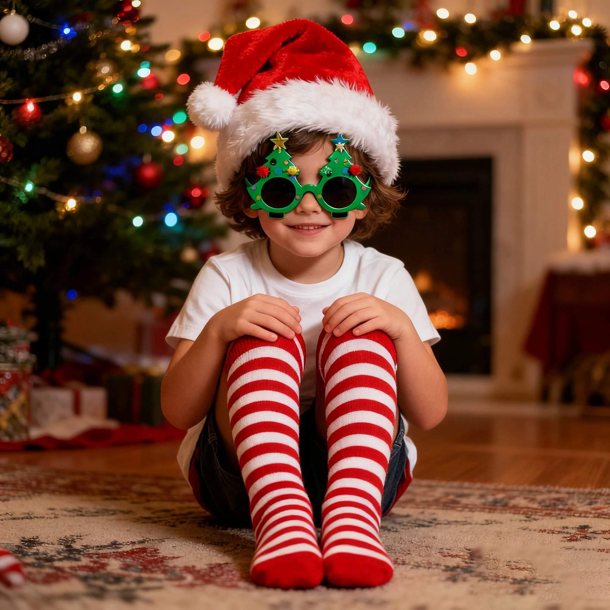 3pcs/sets Santa Claus Sets for Kids Christmas, New Year Party Gifts Hat,Glasses Striped Socks Boys Girls Carnival Accessories