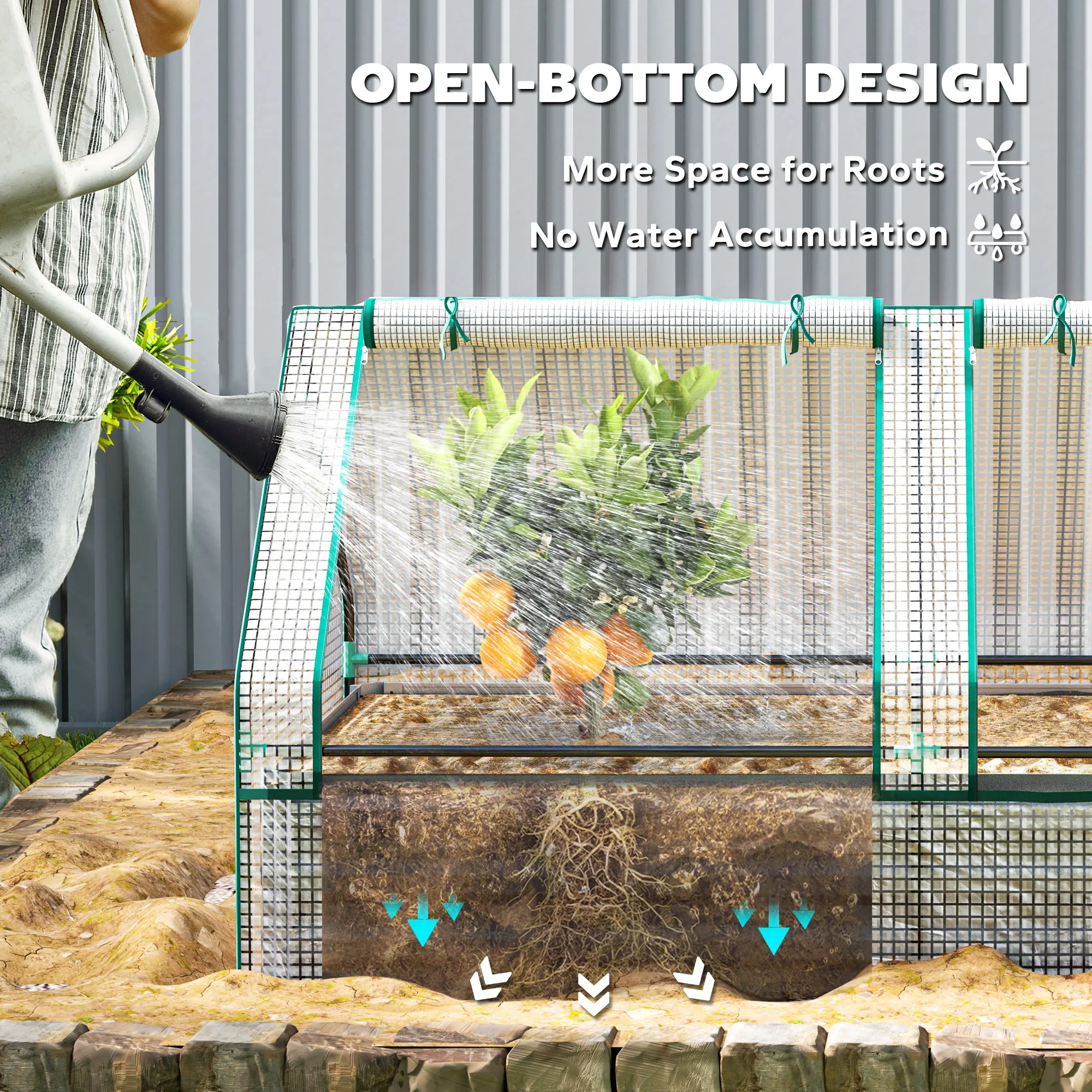Raised Garden Bed with Greenhouse, Planter Box with Cover, White and Dark Gray