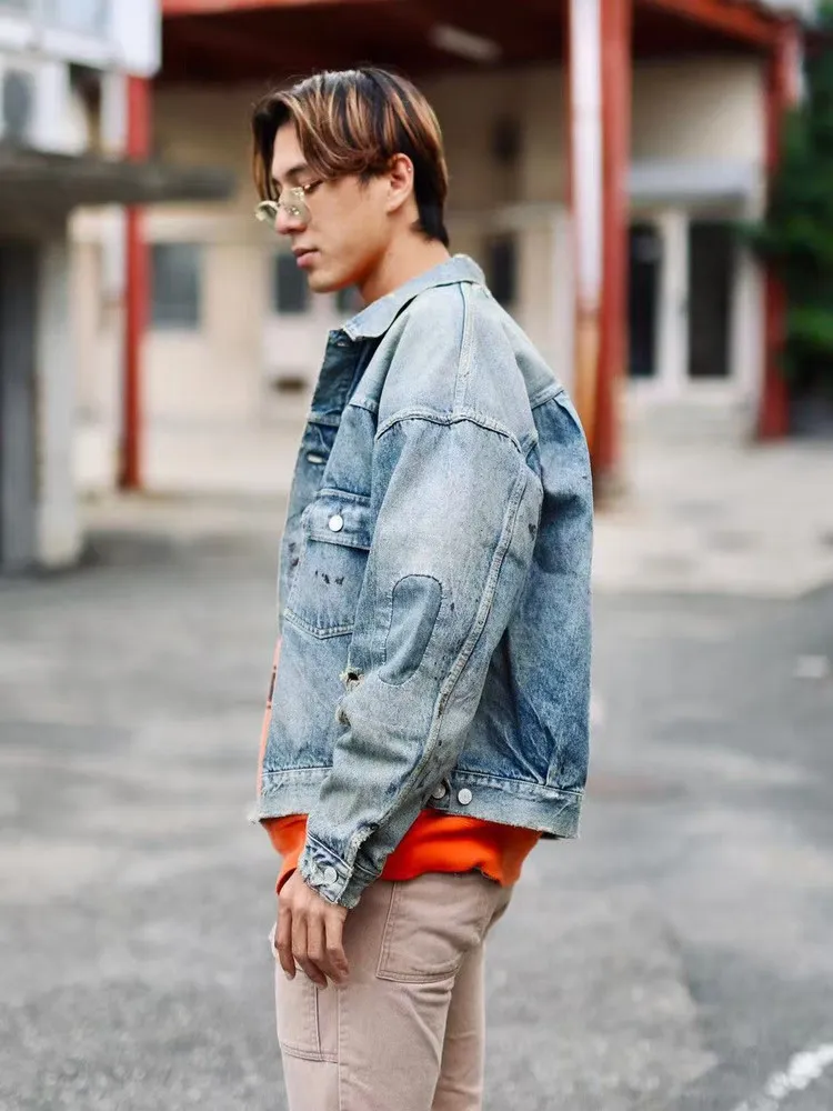 

Berberjin fiti Waed Destroyed Denim Jaet Дырокол Весна Осень Свободный крой Длинная све Молодежная модная верхняя одежда