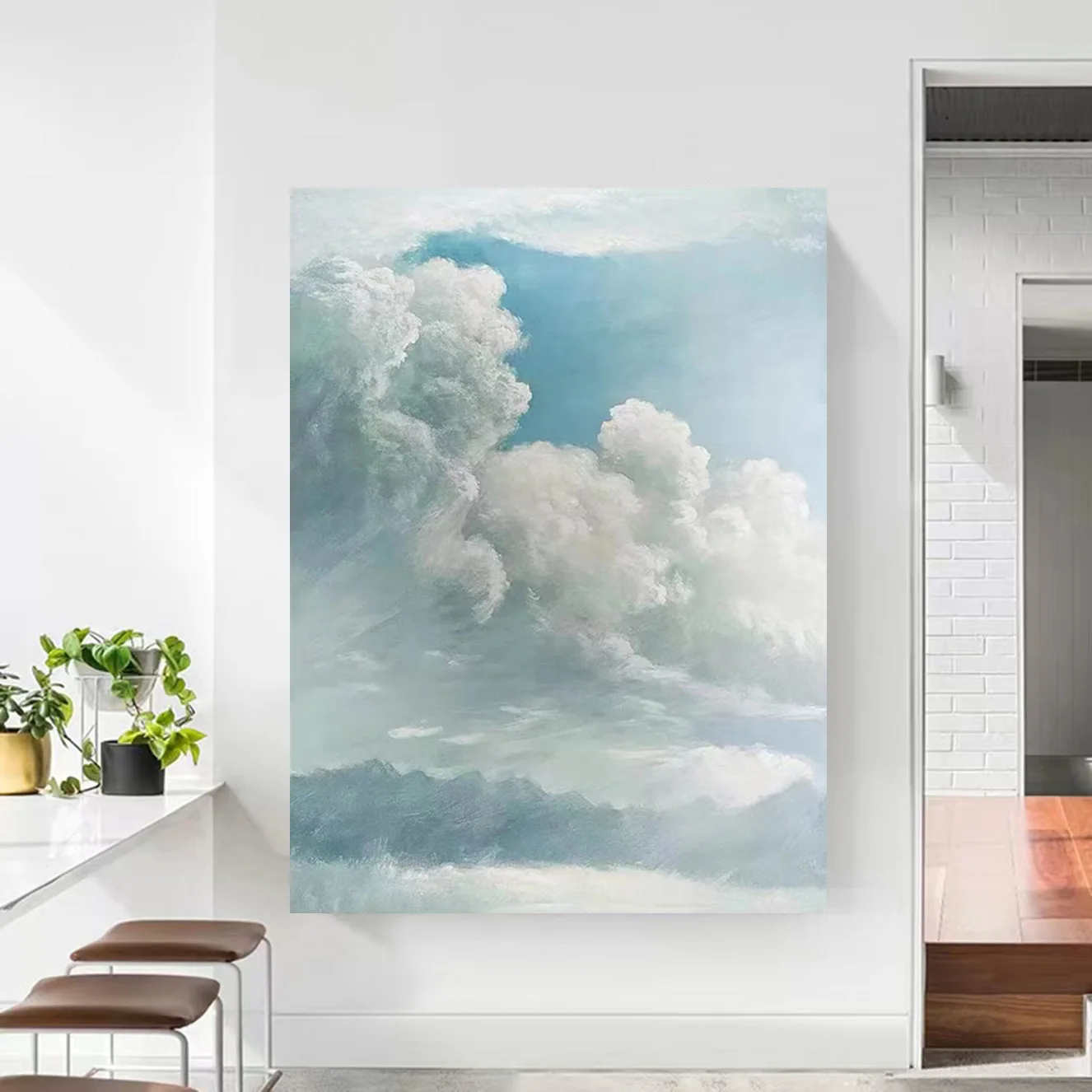 Modern minimalist hand painted clouds living room abstract decorative painting sofa background wall floor canvas painting