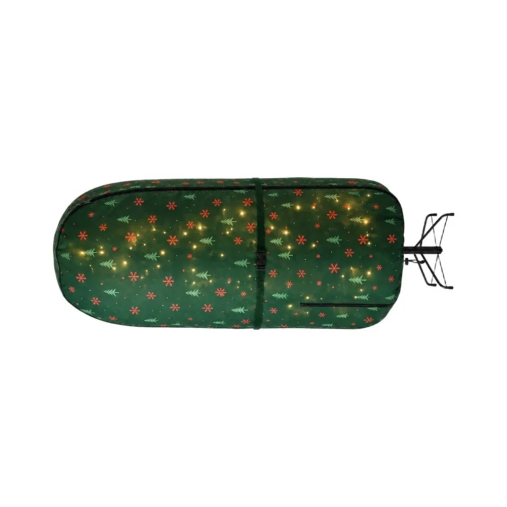 Full Zipper Upright Christmas Tree Organizer Bag Polyester Dark Green Print Fits 3FT 4FT 5FT 9FT Artificial Christmas Trees