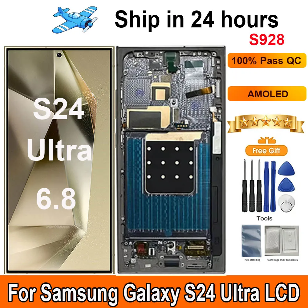 AMOLED 6.8‘‘120hz For Samsung Galaxy S24 Ultra Display LCD Touch Screen With Frame Display Replacement Support S Pen SM-S928