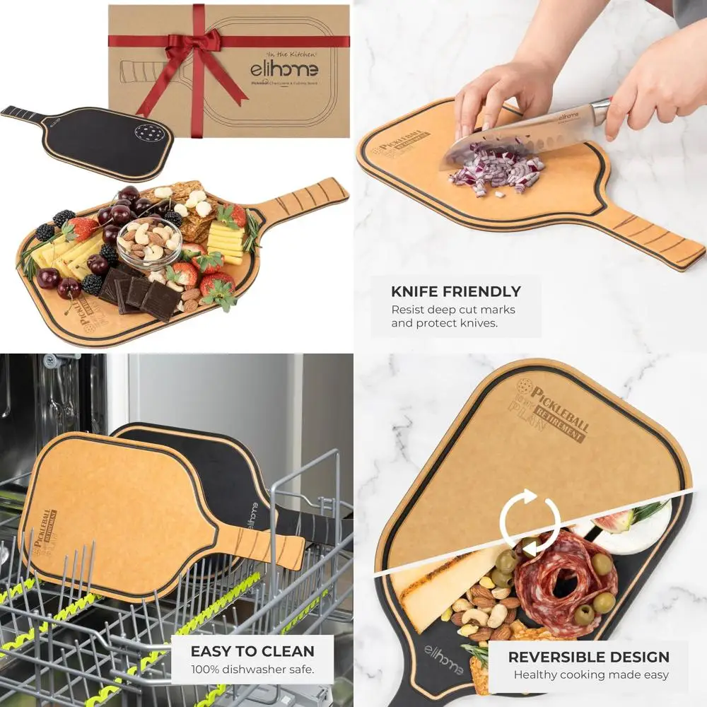 

Доска для закусок в стиле пиклбол, унисекс, деревянная, в форме ракетки с ручкой, можно мыть в посудомоечной машине, двусторонняя, с элементами пиклбола