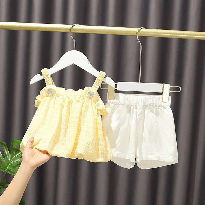 Mädchen-Outfit-Set 2026 Sommer-Kleidungssets Hohles Spitzen-Set Baby Lässiges Ärmelloses T-Shirt+Shorts Kinderkleidungssets Babykleidung – Detail 30