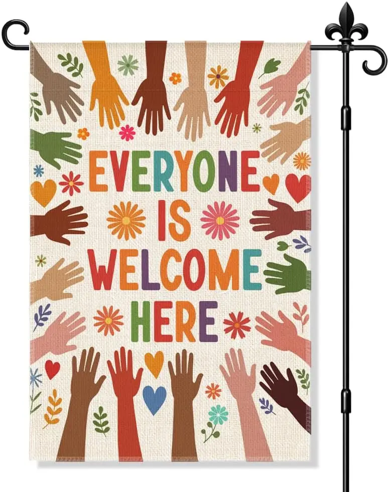 Everyone is Welcome Here Garden Flag Double Sided Yard Outdoor Decoration 12x18 Inch, Human Rights Garden Flag, LGBTQ Pride jjp