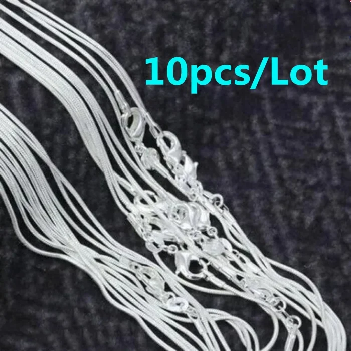 

10pcs Lot 40-75CM 925 Sterling Silver Solid 1MM Snake Chain Necklace for Women Man Fashion Party Wedding Jewelry Fit Pendant