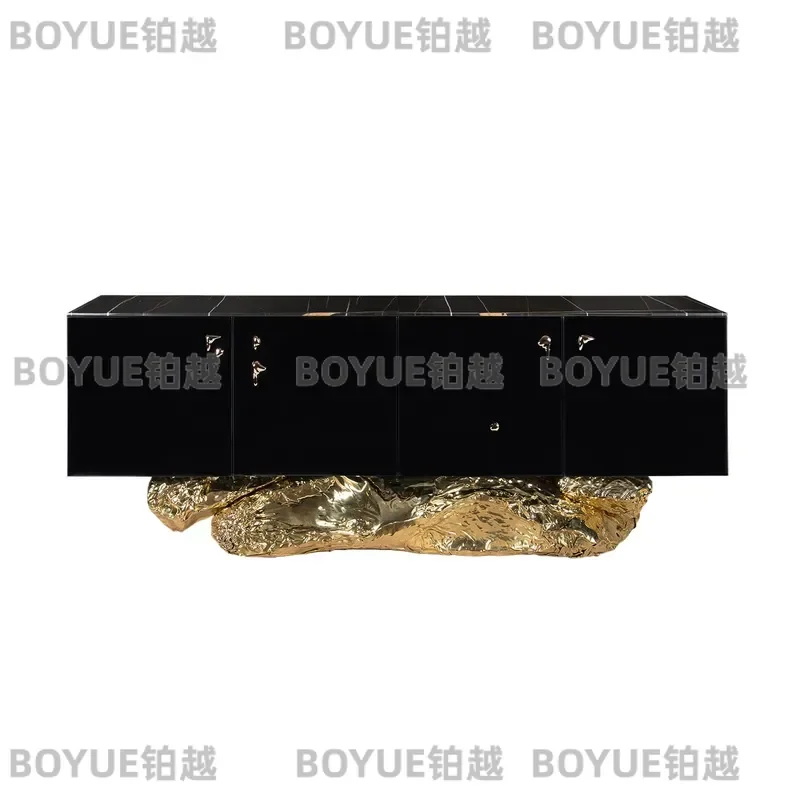 Luxury Marble Entryway Console Table Solid Wood Sideboard Cabinet Modern Art Decor for Villa Dining Room Hallway Storage