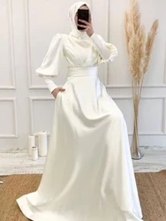 Wedding Dresses for Women Muslim High Neck Lantern Sleeves Floor-Length A-Line Satin Simple Formal Bride Gown Classic 2023 New