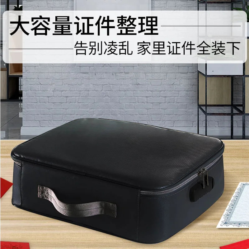 Heat-Resistant Document Storage Bag with Lock, Multi-Layer File Organizer Pouch for Home and Office, Water-Resistant Woven