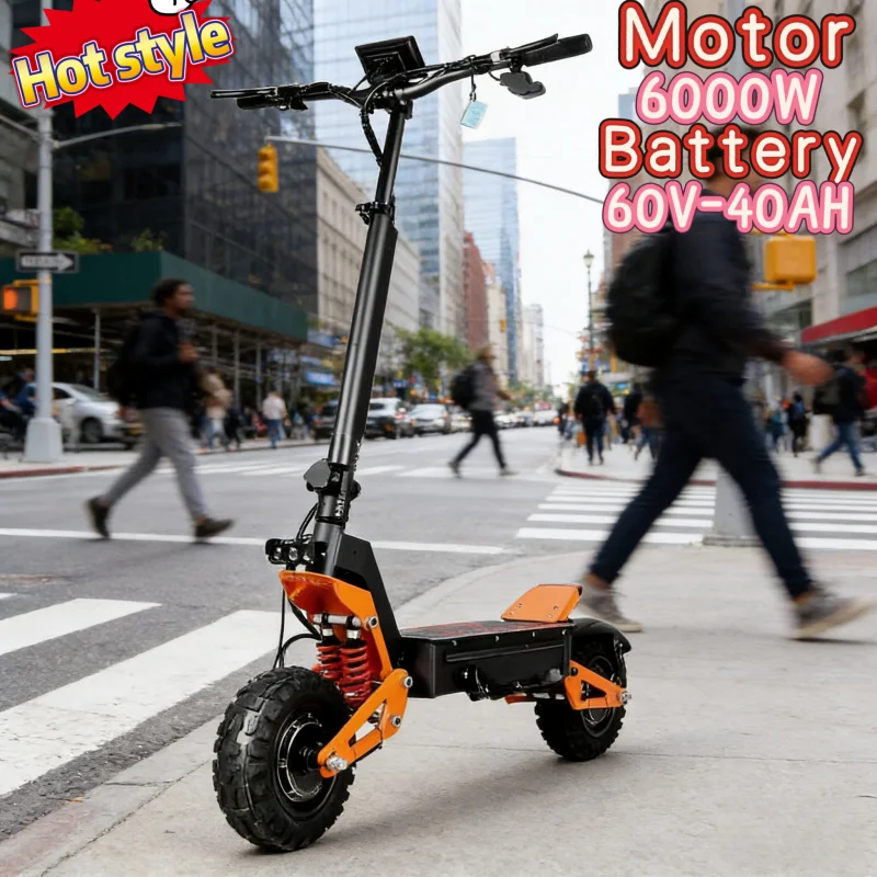 

Складной электросамокат X5 с 11-дюймовыми внедорожными шинами, гидравлическими тормозами, двумя моторами 6000W, 60V40Ah, новый электросамокат.