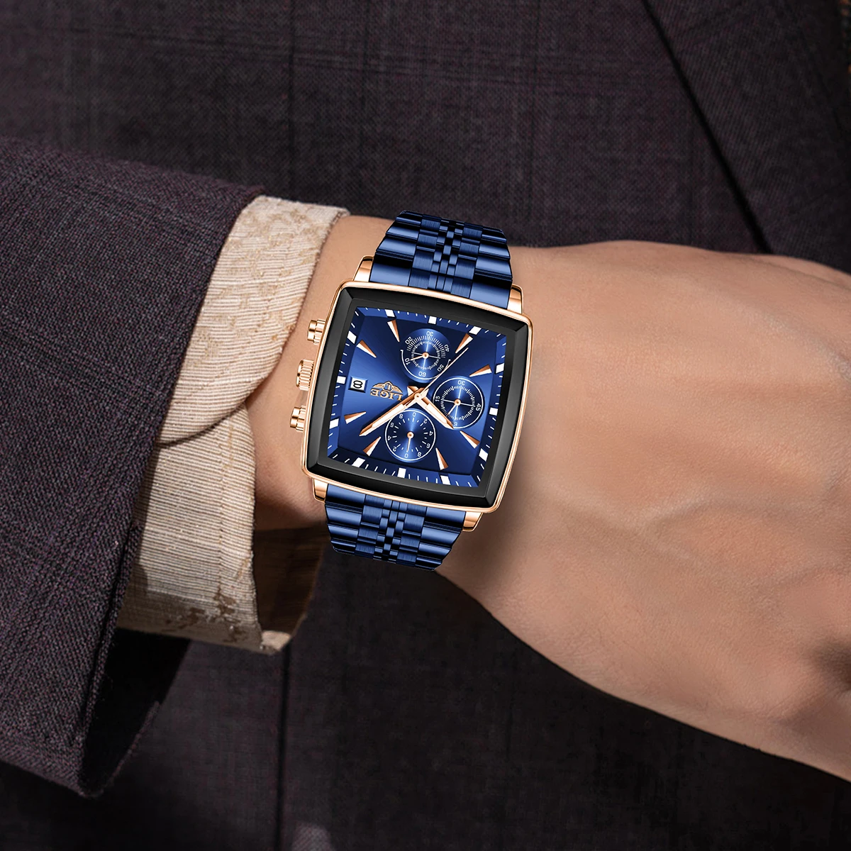 LIGE Luxury Brand Couple Watches Stainless Steel Waterproof Luminous Quartz Watch Fashion Simple Lovers Gifts for Men and Women