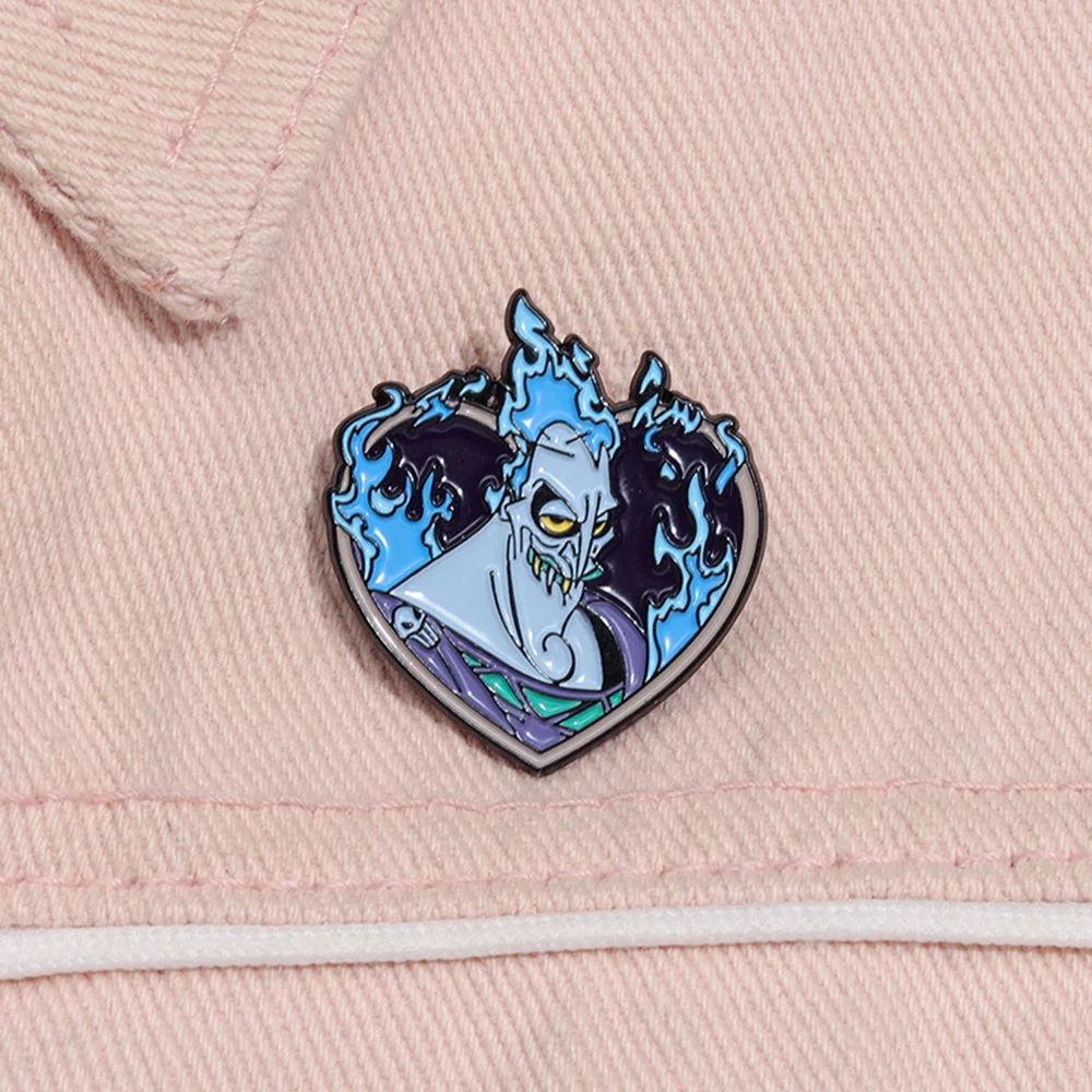 New Love Shape Anime Brooch Bag Metal Pin Accessories Funny Cartoon Blue Flame Monster Badge Trendy Jewelry Gifts