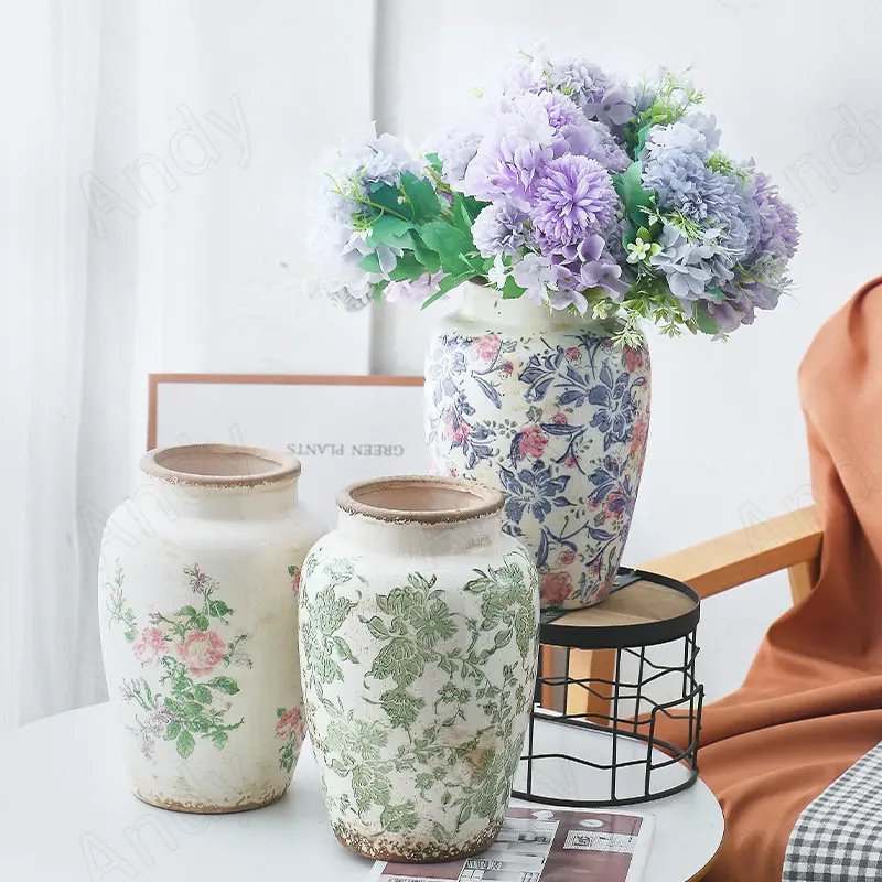

Retro Ceramic Vases Manual Ice Cracked Glaze Decor Living Room Flower Vases Western Restaurant Desktop Ornaments Home Decoration