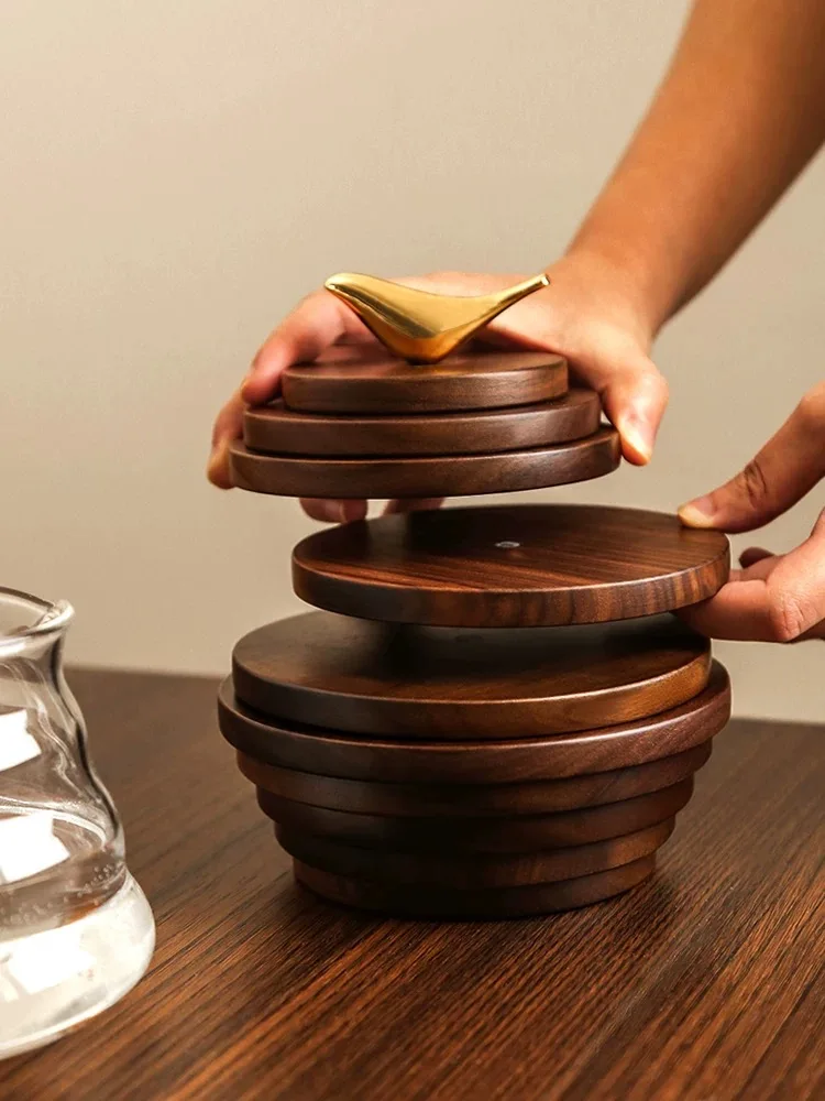 

2025 New Walnut Wood Dining Table Heat Resistant Mat Coffee Cup Mat Pot Mat Real Wood Decorative Items round Shape