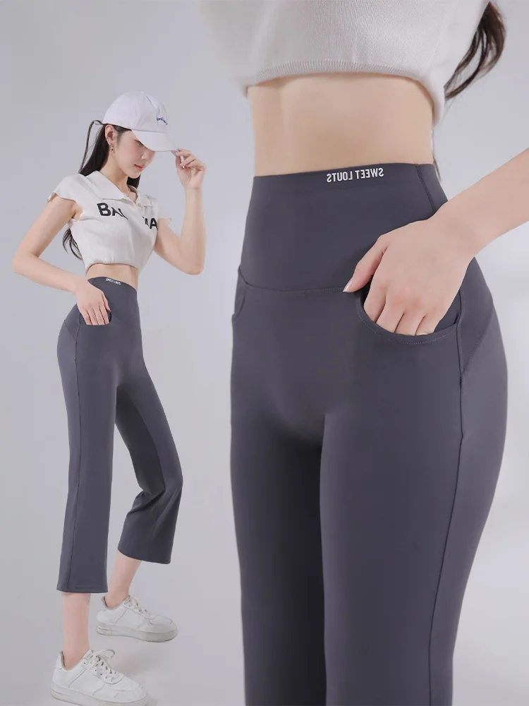 

Qui Dry Yoga Pants Running Fitn Sports orts Breathable Comfortable Non-Muffin Cooling Eighteen ark Micro Flared Pants