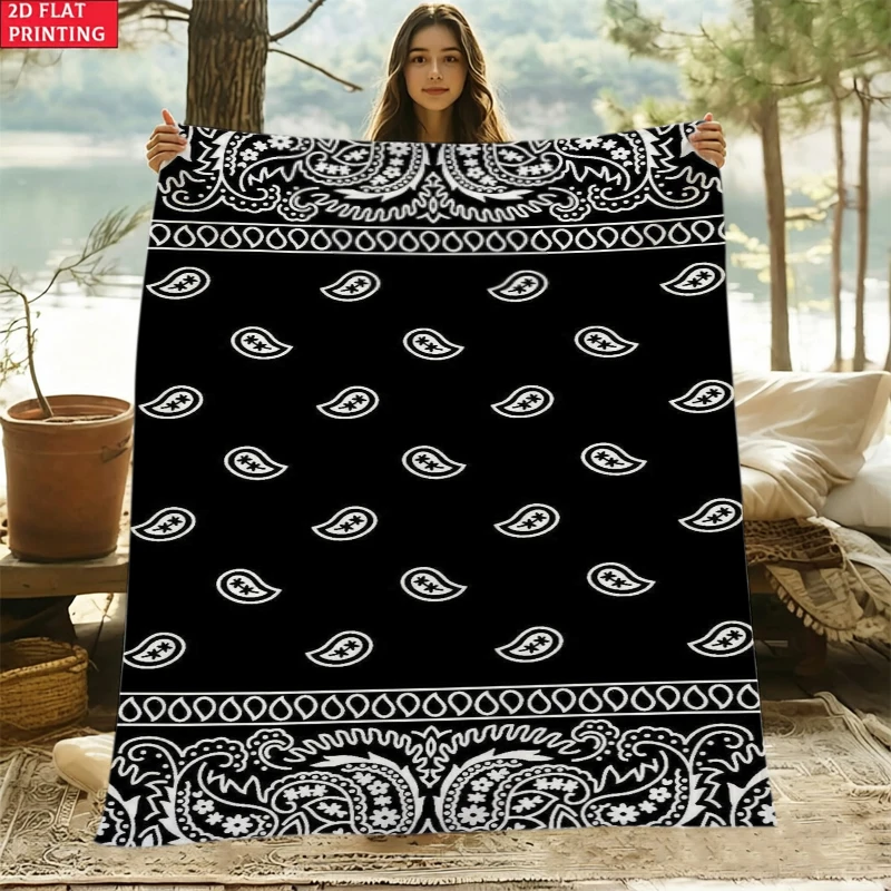 Black White Paisley Classic Retro Flannel Blanket For Vintage Bedroom Decor Soft Warm Throw Blanket Wrap